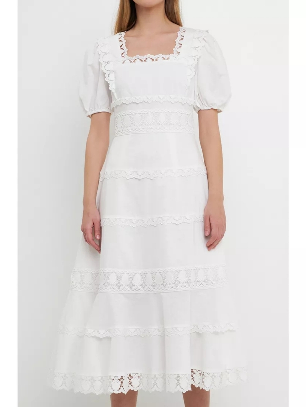 Endless Rose White Multi Lace Linen Midi Dress...size:L
